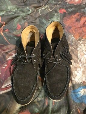 Christian Louboutin Black Suede Chukka Boots with Fringe